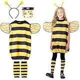 Sprinlot Bienenkostüm Kinder, Bienenflügel Mädchen, Bienen Kostüm mit Flügeln Haarbänder, Kostüm Karneval Dress Up Party Cosplay Kinder 110 C13