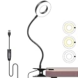 Foneso Klemme Lampe,48 LEDs Dimmbare Leselampe Bett,3 Modi und Stufe 10 Dimmen,360° Flexibel USB Lampe für Lesen, Reisen, Schlafzimmer,Büro (Schwarz)