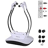 SIMOLIO Dual Digitale TV Hörsystem, 2.4GHz Kabelloser Kopfhörer für Fernseher & Musikanlagen mit ErsatzAkku, TV Funkkopfhörer für Senioren, Kinnkopfhörer, Optisch, RCA, AUX, TV Hörverstärker SM-824D2