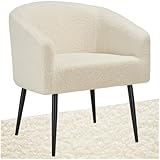 tectake® Lounge Sessel beige mit Polster, Wohnzimmer Möbel, Relaxsessel modern, skandi Loungesessel, Cocktailsessel Bouclé Plüsch Stoff, Armlehnstuhl mit Metallbeinen, Lesesessel Schlafzimmer