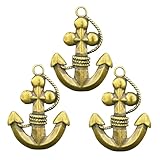 Gexifei 3 Stück Vintage Messing kreative Seil Anker Schlüsselanhänger Anhänger Handwerk Sammlung