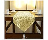 ShinyBeauty Tischläufer mit Quaste schimmerndes 30 x 180 cm mit Glitzer und runden Pailletten Tischläufer für Party Hochzeit Bankett Tischdecke dekorativ (Hell Gold, 30x180cm)