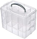 Rayher Sortierbox Aufbewahrung mit Griff,Transparent,Sortierbox groß, 23,1x15,6x18,5cm,3 Etagen m. 17 Fächern,für Bastel-Material,Spielzeug, Büro-Utensilien,Accessoires–übersichtlich,stabil (39320000)