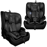 XOMAX HC02S Kindersitz ISOFIX 9–36 kg | ECE R129 i-Size | Gruppe 1/2/3 mit 5-Punkt-Gurt & Top Tether | mitwachsender Auto-Kindersitz höhenverstellbar, Sitzerhöhung (Streifen-Schwarz-Weiß)