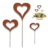 3er Set Herzen Stecker Gartendeko, Steel Styles Edelrost Herz Gartenstecker-einfach einsteckbar,eartenstecker Stahl Rost Edelrost Wetterfest, Metall Stahl Rost für Gartendekoration Frühling Deko