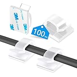 Abnii 100 Stück Kabelhalter Selbstklebend, Kabelclips Schreibtisch für Kabelklemmen Kabelbefestigung Kabelführung Organizer Haken Draht Halter für Kabelmanagement Lichterkette, Groß 3M Kleber