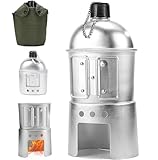 wodjcks 4er-Set Militärfeldflaschen, Feldflaschenbecher-Herdbeutel-Set, tragbares Aluminium-Kochgeschirr-Set, Metall-Pathfinder-Feldflasche für Outdoor-Camping, Wandern, Survival Adventures(Set A)