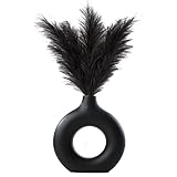 Kingbar Keramik Donut Vase Schwarz, Handmade Runde Vase Für Pampasgras, Boho Vase Matt Für Blumenvase Für Home Office Dekor, L