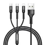 RAVIAD Multi USB Kabel, 3 in 1 USB Ladekabel Nylon Multi Ladekabel 3 in 1 Schnellladekabel mit Micro USB Typ C Lightning Kabel für iPhone, Android Samsung Galaxy, Huawei, Sony, Honor - 1.2M