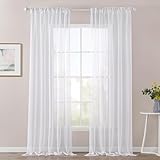 MIULEE 2er Set Sheer Voile Vorhang Stangedurchzug Transparente Gardine Polyester Fensterschal Transparent Wohnzimmer Luftig Dekoschal für Schlafzimmer 140 X 225cm(B x H),Rod Pocket Weiß