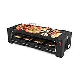 SUNTEC Raclette Grill RAC-8625 turbo raclette – Tischgrill für 8 Personen – Pizza Funktion – 8 kleine Pfannen + 4 große für Pizzen + 8 Spatel als Zubehör Set – Doppelseitige Grillplatte – 1450 Watt