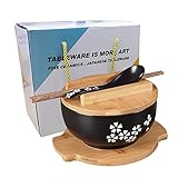 Japanische Schüssel mit Deckel Schwarz ramen schüssel set Geschenkbox ramen bowl mit Deckel und Löffel,asiatisches geschirr