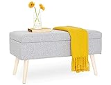 Sitzbank Gepolsterte mit stauraum groß, aufbewahrungsbox mit Deckel betthocker Pouf hocker, schuhbank truhenbank fußbank aus Leinen mit holzbeine, für Flur Schlafzimmer Wohnzimmer 80cm Grau