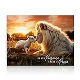 Dazzlewall Löwe und Lamm Wandbilder, In Seiner Gegenwart Gibt Es Frieden Christliche Leinwand Bilder für Wohnzimmer Schlafzimmer Deko 30×40 cm Ungerahmt
