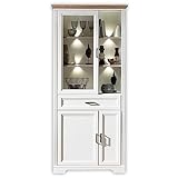 JASMIN Große Vitrine in Pinie hell, Artisan Eiche Optik - Vitrinenschrank mit LED-Beleuchtung und viel Stauraum im Landhausstil - 93 x 204 x 42 cm (B/H/T)