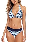 Aidotop Damen Bikini Set Triangel Badeanzug Strand Ties Zweiteiliger Bademode Bikinihose（Blue Geometry,XL