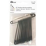 12 Stück Maxi Sicherheitsnadeln 60 mm, groß, schwarz lackiert, Nadel Nadeln, sl, 2280