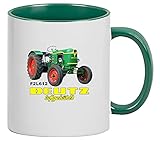 Deutz Luftgekühlt Abbildung Typ D F2L612 Tasse Kaffeebecher Keramik, 330 ml Inhalt | Weiß/Grün
