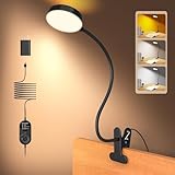 Glocusent Leselampe Bett, 72 LED Klemmlampe mit 3 Farben & 5 Helligkeiten, Flexibel Bettlampe mit Amber Nachtlicht, 30/60-Min Timer, Augenschutz, für Bett/Lesen/Arbeiten (Schwarz mit Adapter)