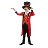 Amakando Elegantes Zirkus-Kostüm Dompteur für Kinder/Schwarz-Rot L, 10-12 Jahre, 145-158 cm/Tolle Zirkus-Uniform Löwenbändiger/EIN Highlight zu Fasching & Mottoparty
