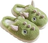 LANFIRE Damen Baumwolle Hausschuhe Kuh Schweinepulver Tiger Plüsch Tier (Dinosaur, 44)