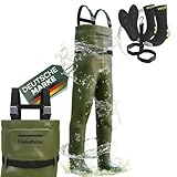 Heimfleiss® Wathose Herren Wasserdicht mit Stiefel (Gr. 43) | Unisex Nylon Anglerhose inkl. Zubehör | rutschfeste Fischerhose zum Angeln oder zur Teichreinigung | Wader Watthose Teichhose Angelhose