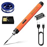 Kabelloses Lötkolben Set 3 Modi, USB Akku Lötkolben Set, 300℃-450℃ Temperatur Einstellbar Lötgerät mit 2 Ersatz Lötspitzen Lötkolbenständer und Lötdraht für Elektrische Arbeiten (Orange)