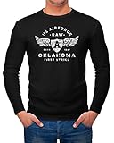 Neverless® Herren Long-Sleeve Print US Airforce Oklahoma Aviator Vintage Langarm-Shirt schwarz XL