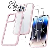 UniqueMe [5-in-1-Set] für iPhone 14 Pro Hülle, Nie Vergilbung, 1 Handyhülle + 2 Schutzfolie + 2 Kameraschutz,Militärischer Schutz Stoßfest Hülle iPhone 14 Pro Case-Rosa
