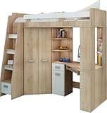 Hochbett/Etagenbett/Entresole – alle in einer links Ablesen Treppen – Kinder Möbel Set. Bett, Kleiderschrank, Regal, Schreibtisch Sonoma Oak - White