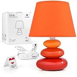 Nachttischlampe "Lina" (Orange) Tischleuchte Keramik Tischlampe mit Stoffschirm, LED geeignet, E14 230V Keramik, Tischlampe, Nachttischleuchte, Fenster Lampe, Sofalampe. Fensterbank Lampen
