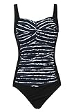 Aidotop Damen Einteilige Badeanzug Monokini Verstellbarer Schultergurt Badeanzüge Falten Bademode Schwimmanzug(XXL, Stripe)
