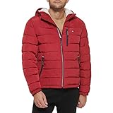 Tommy Hilfiger Herren Midweight Sherpa Lined Hooded Water Resistant Puffer Jacket Mantel, Red Tech, L