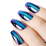 Spiegel Nägel Sarg Falsche Nägel Wunderschöner Spiegel Holographischer Chromeffekt Falsche Fingernägel Chamäleon Nägel Glitter falsche Nägel 24PCS