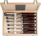 ULMIA Stechbeitelsatz mit 6 Stechbeitel Nr. 167 Größe 6, 10, 12, 16, 20, 26 mm (brauner Griff), in Holzkasette, 178HK