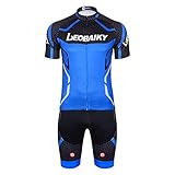 Syshwden Herren Radtrikot Atmungsaktive Fahrradbekleidung Set Schnelltrocknend Trikot Kurzarm Shirt + Radhose mit Sitzpolster für Radsport Gr. S - 2XL (L, Blau)