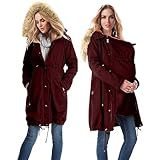Umstandsjacke Mit Babyeinsatz, Umstands Baumwolljacke 3 In 1 Winter Knielanger Tragejacke Mit Einstellbarer Kordelzug& Pelzkragen Winterjacke Warm Umstandsjacke Schwarz Outdoor Mantel Oversize