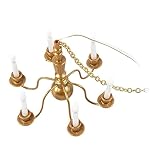 Perfeclan 1/87 Miniatur Kronleuchter Modell Kerze Deckenlampe Diorama Modell Layout Lichter für Puppenhaus Garten Sand Tisch Layout Ornamente, Gold 14,5cmx6cm