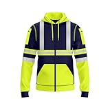 NOROZE Herren Kapuzenpullover mit Reißverschluss vorne reflektierend hohe Sichtbarkeit Sicherheitsmantel Taschen Sweatshirt Jacke (XXL, Stil 2: Neongrün/Marine)