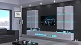 FURNITECH Jurat AN51 Möbel Schrankwand Wandschrank Wohnwand Mediawand mit Led Beleuchtung Wohnzimmer (LED RGB (16 Farben), AN51-18HG-W2)