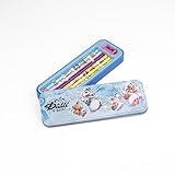 Diddl - Federmäppchen aus Metall, 6 Buntstifte, illustrierte Farben + Anspitzer – Briefpapier-Box Vintage 90er Jahre – niedliche Geschenkidee für Kinder & Nostalgischer Fan