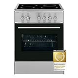 Exquisit Elektro-Standherd ECM 6-4 Inox | Glaskeramik-Kochfeld | 61 Liter Garraum | Edelstahl | Standherd | Ober und Unterhitze | Innenbeleuchtung | inkl. Schublade | Umluft