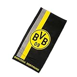 Borussia Dortmund Duschtuch mit Logo im Streifenmuster, Schwarz/Gelb, 70 x 140 cm