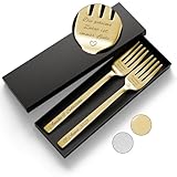 SMARTEON Gabel Set mit personalisierter Gravur – Hochzeitsgeschenke für Brautpaar, Geburtstag, Jubiläum, Geschenkidee für Paare – Kuchengabeln mit Namen mit Geschenkbox (Design 5, Gold)