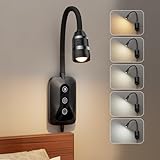 HUAEU LED Leselampe Bett mit Hand-Sensor & Touch-Control – Dimmbare Leselampe Wand mit 5 Farben & USB-Anschluss | Flexibler Schwanenhals für Leselicht Buch, Ideal für Schlafzimmer & Nachtlektüre