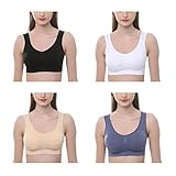 JOJOANS 4er-Pack BH Bralette Die ultimative Komfort-BH gepolstert-Nahtlose Unterstützung Komfort Sport Stretch Aktion Freizeit Hochwertige Unterwäsche, Black White Nude Light-blue, XL