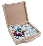 Engelhart - 250150 - Mexican Train Domino mit hochwertigem Holz Koffer, Doppel 12 Version
