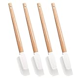 DOPENSPI 4 Stück Silikon Spatel mit Holzgriff, Teigschaber Silikon Set Teigschaber Klein Hitzebeständiges Klein Spatel zum Kochen Silikonspachtel Küchenschaber für Kochen Mischen Backen