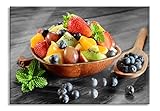 Pixxprint Glasbild, Wandbild aus Echtglas, Obst in Holzschale, 60x40 cm, inkl. Aufhängung und Abstandshalter