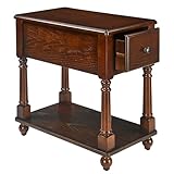 Schmaler Beistelltisch mit Schublade und Ablage, Sofa-Beistelltisch aus Massivholz, schmaler Couchtisch fürs Wohnzimmer, 33 cm x 56 cm x 56,7 cm, werkzeuglose Montage, Kirsche/Walnuss BBJ004DWA